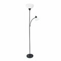 Creekwood Home Traditional 2 Light Mother Daughter Metal Floor Lamp, Torchiere, Reading Light Plastic Shades, Black CWF-3000-BK